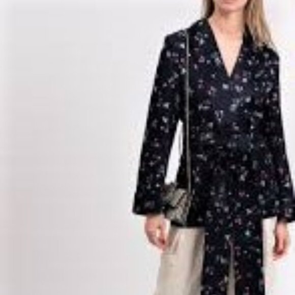 Racil Floral navy Floral front open Blazer Jacket 2 pockets size 36/small - Picture 2 of 8